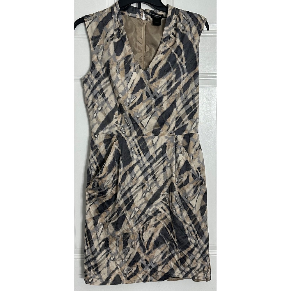 Ann Taylor Womens Grey Tan Abstract Print Sleeveless Sheath Pocket Dress Size 6